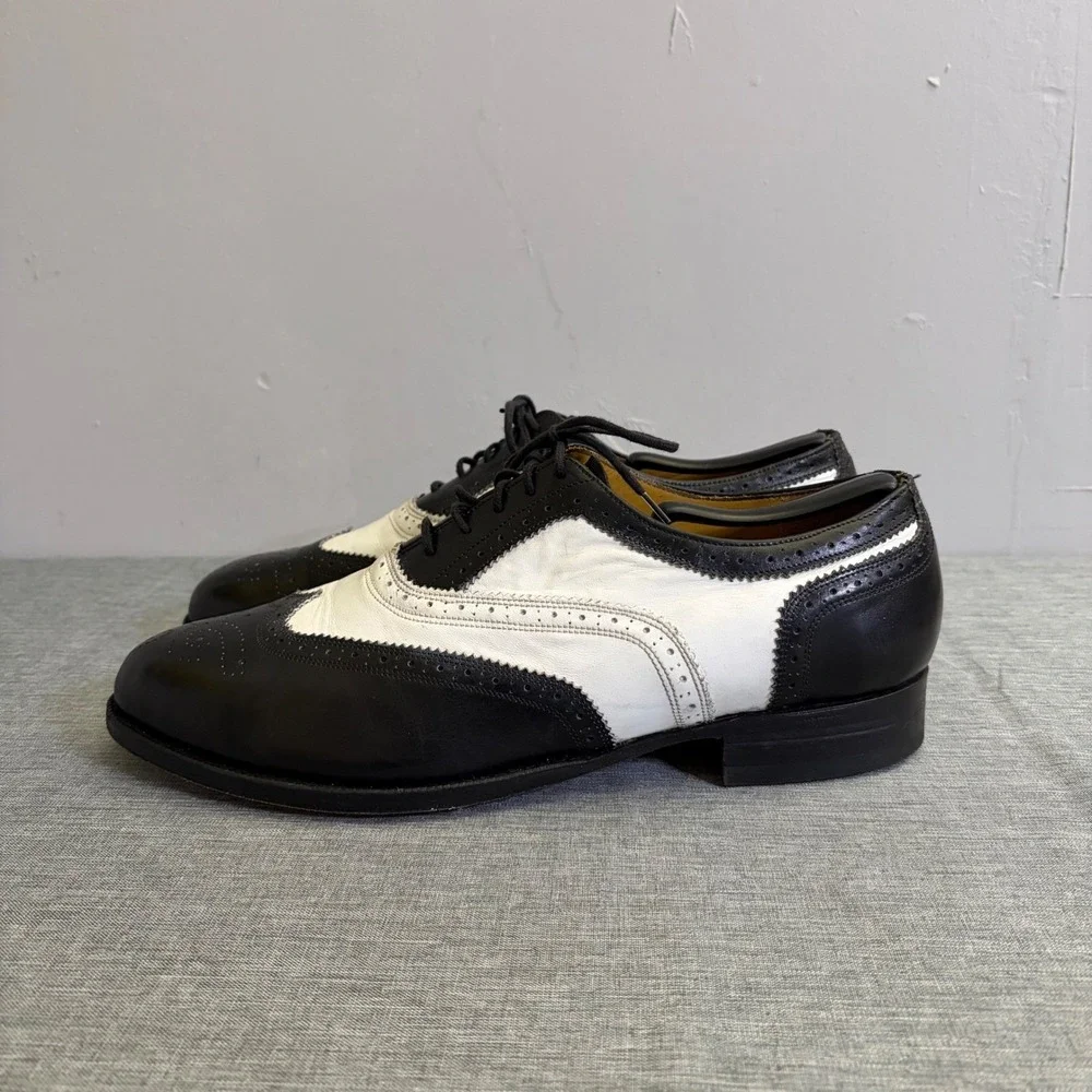 T.O.‎ Dey Wingtip Oxfords Mens 10 Black White Custom Made Spectator Vintage NY